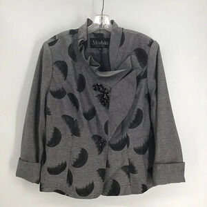 Moshita Couture Women’s Evening Elegant Rhinestone Blazer Jacket Grey Size 16
